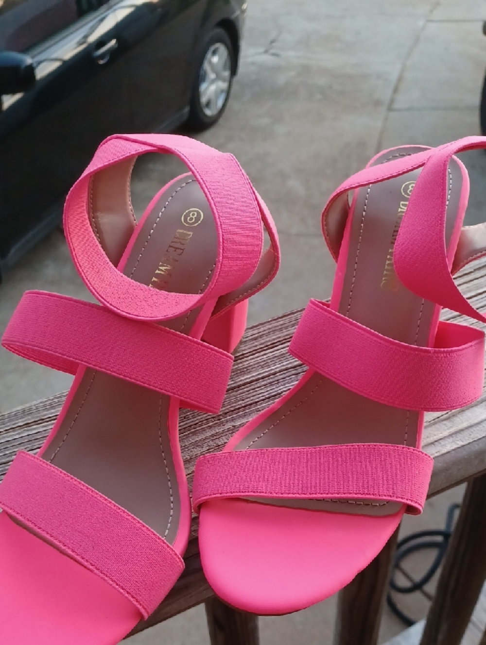 DREAM PAIRS Elastic Ankle Strap Open Toe Chunky Heel Sandals Hot Pink